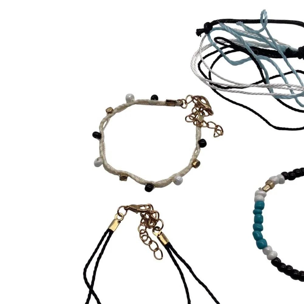 Set Of 5 Adjustable Handmade Beaded &‎ Woven Bracelets With Gold Accents